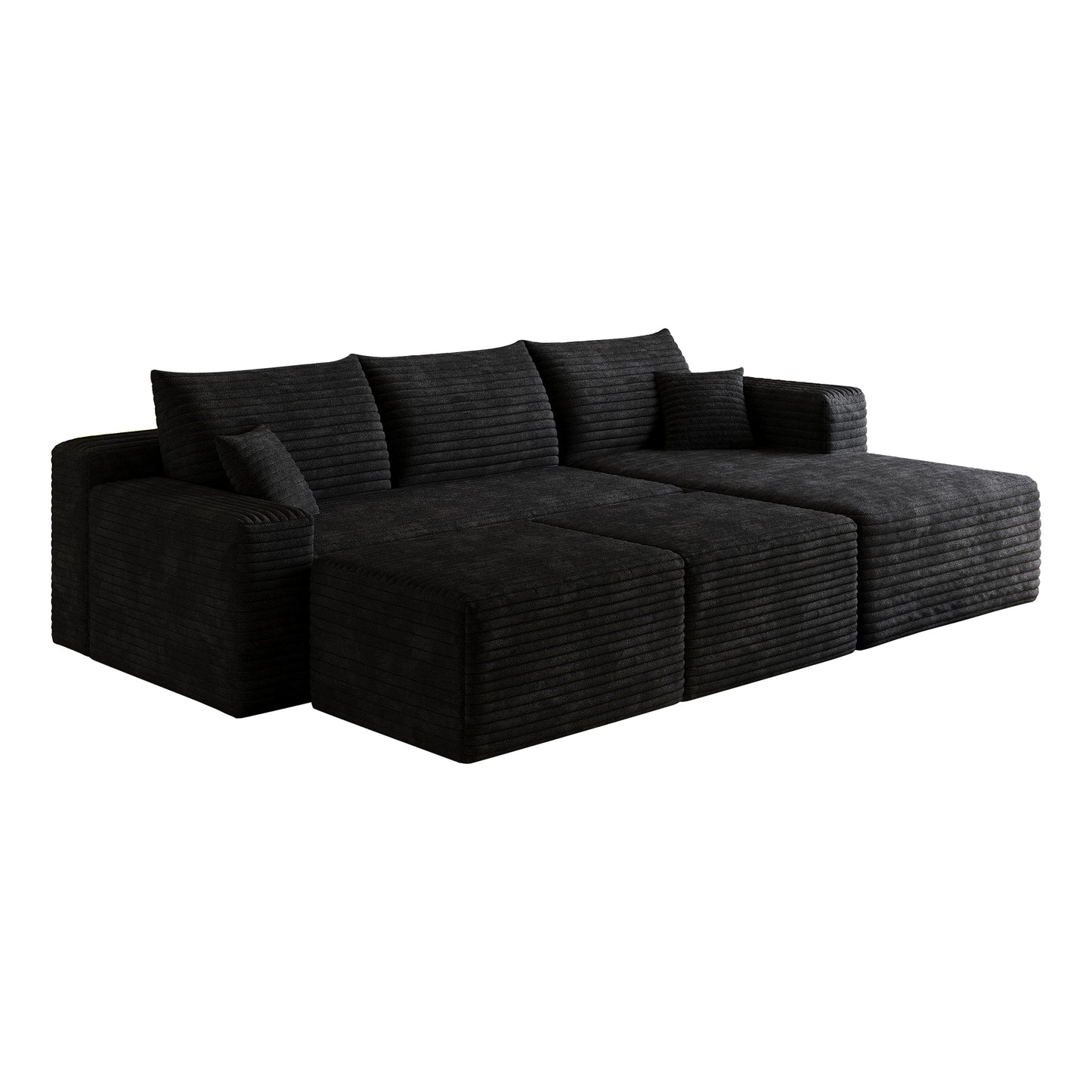 95" Cloud Sectional Sofa with 2 Ottoman,Modern Minimalist Upholstered Couches, Comfort U Shaped Sofa for Living Room,Deep Seat Corner Couch,No Assembly Required,Black (Plush Corduroy Fabric) image 9