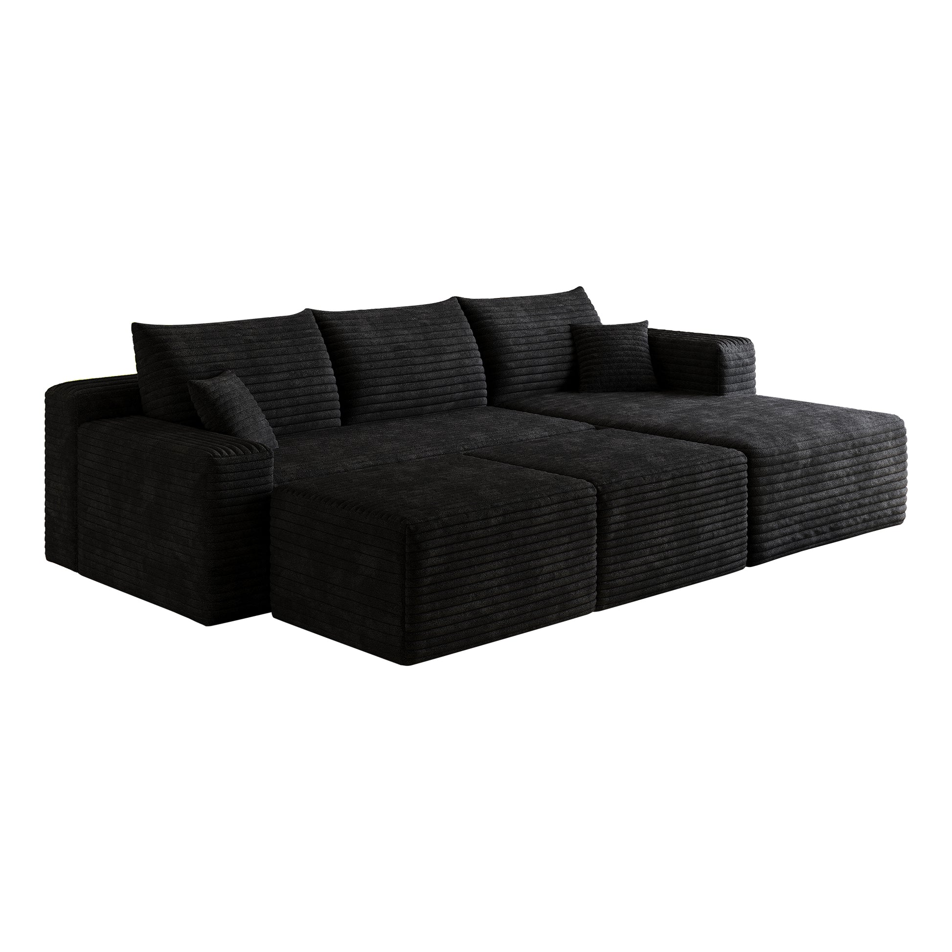 95" Cloud Sectional Sofa with 2 Ottoman,Modern Minimalist Upholstered Couches, Comfort U Shaped Sofa for Living Room,Deep Seat Corner Couch,No Assembly Required,Black (Plush Corduroy Fabric) image 9