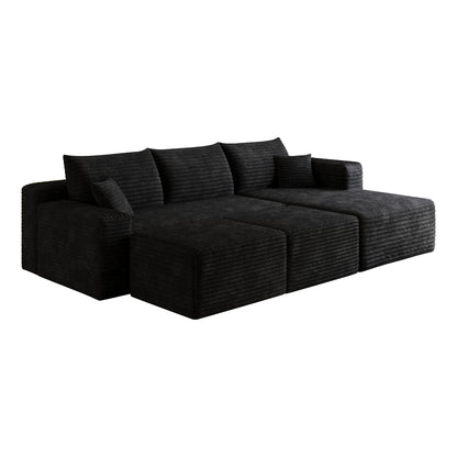 95" Cloud Sectional Sofa with 2 Ottoman,Modern Minimalist Upholstered Couches, Comfort U Shaped Sofa for Living Room,Deep Seat Corner Couch,No Assembly Required,Black (Plush Corduroy Fabric) image 9