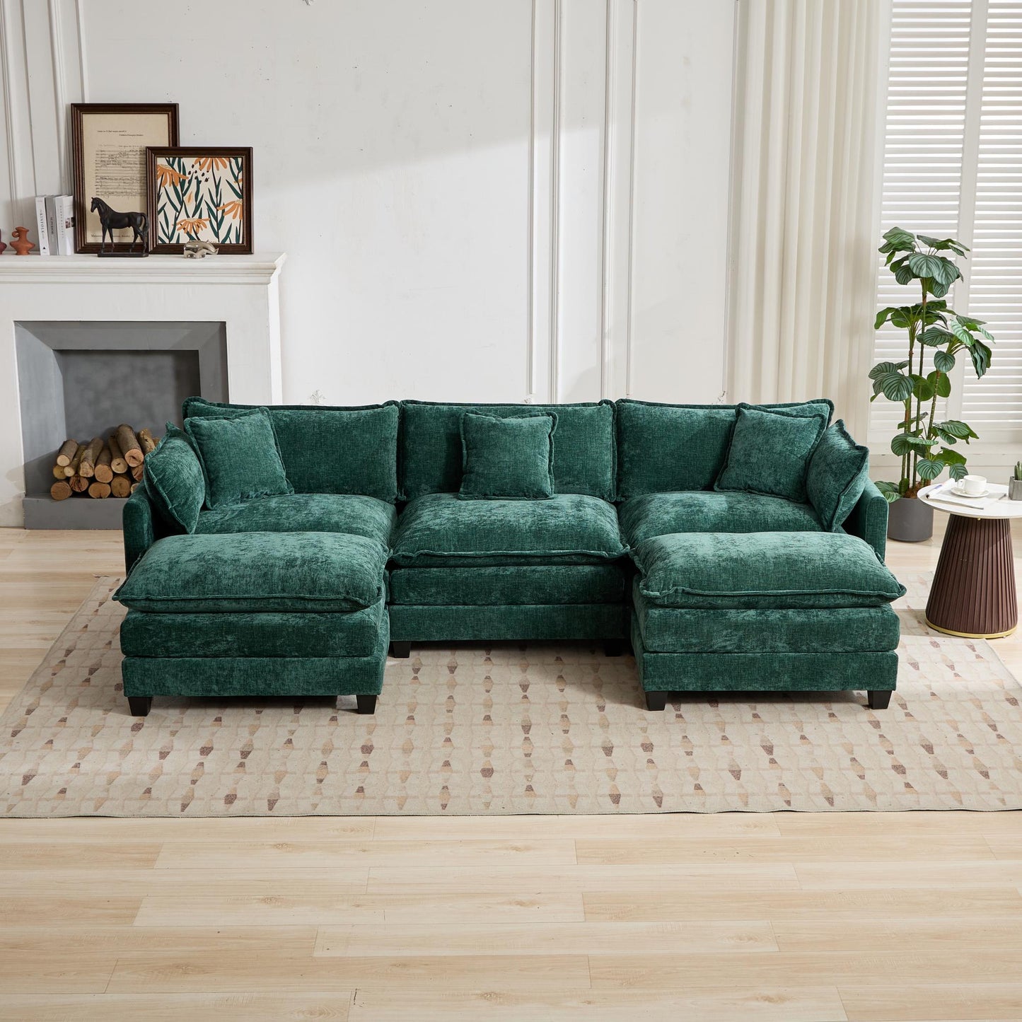 Cloud Sofa 3 Seats (Ottoman is not included), Modern Sectional Couch, for Living Room Bedroom and Apartment, Comfy Double Layer Upholstered Seat Cushion, Breathable Chenille Fabric,Green,SW5013GN image 12