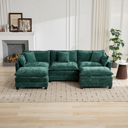 Cloud Sofa 3 Seats (Ottoman is not included), Modern Sectional Couch, for Living Room Bedroom and Apartment, Comfy Double Layer Upholstered Seat Cushion, Breathable Chenille Fabric,Green,SW5013GN image 12