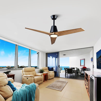 52 inch Decorative Ceiling Fan with Lights,3 Solid Wood Blade, Remote Control, 3CCT Dimmable LED, Timer, 6-Speed Reversible Motor Use for Living Room or Patio image 6
