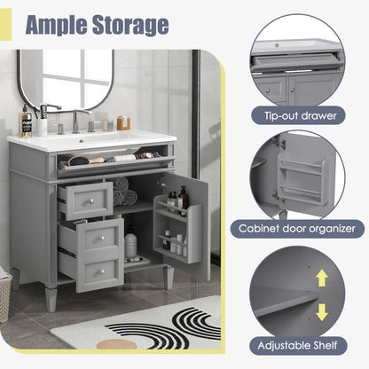 30'' Bathroom Vanity with Top Sink, Modern Bathroom Storage Cabinet with 2 Drawers and a Tip-out Drawer, Single Sink Bathroom Vanity image 5