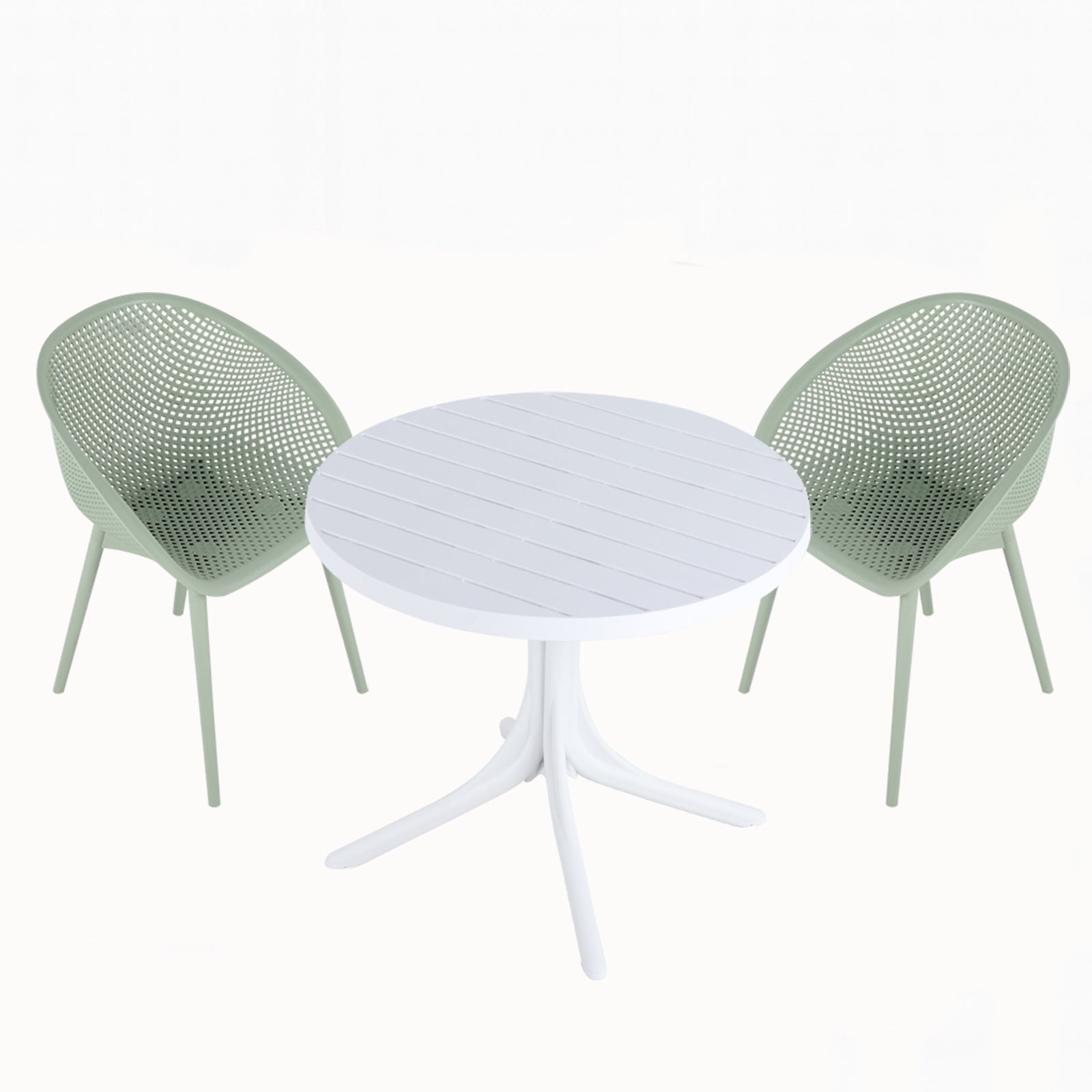 Summer - 2-Pack Pale Green Modern Lounge Chairs – Indoor/Outdoor All-Weather PP Plastic with 36 Inch Indoor/Outdoor Modern White Round PP Table image 5