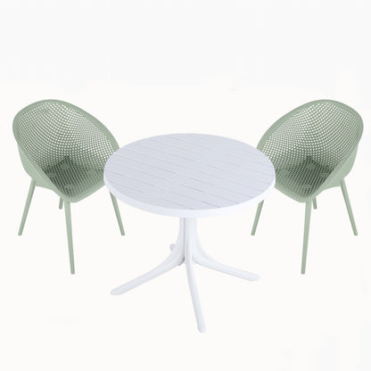 Summer - 2-Pack Pale Green Modern Lounge Chairs – Indoor/Outdoor All-Weather PP Plastic with 36 Inch Indoor/Outdoor Modern White Round PP Table image 5