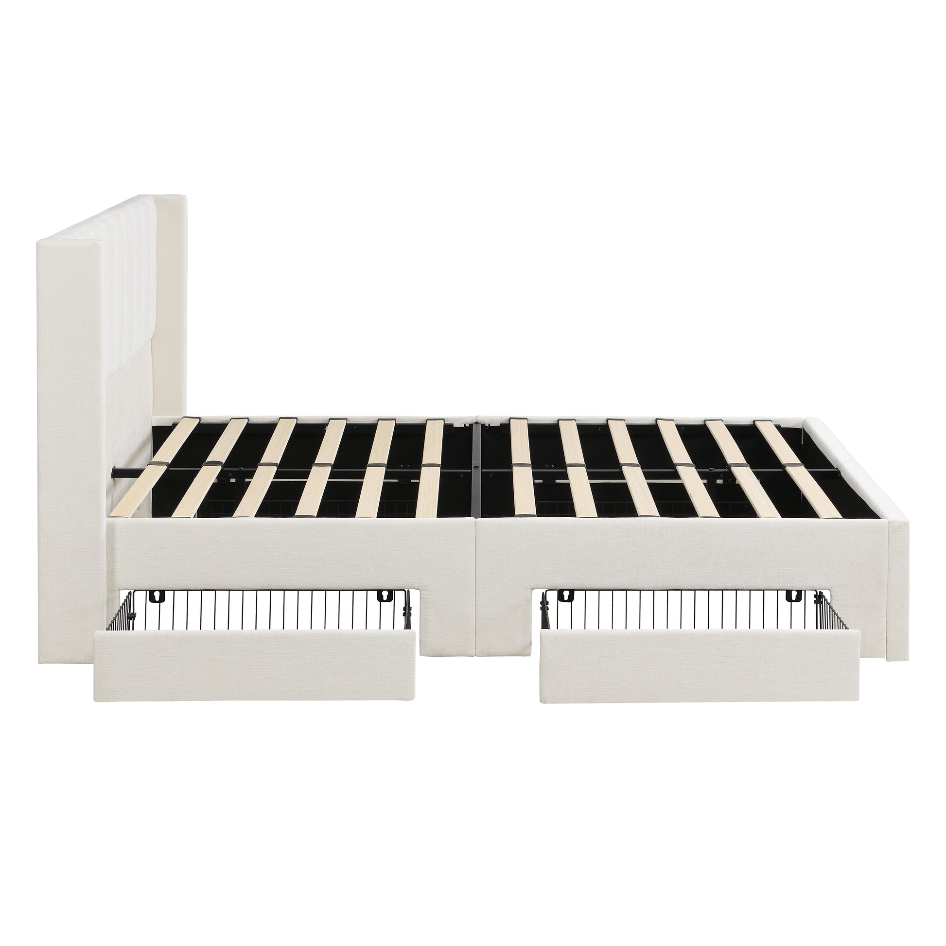 Large-capacity upholstered storage bed with drawers,Beige,Queen image 12