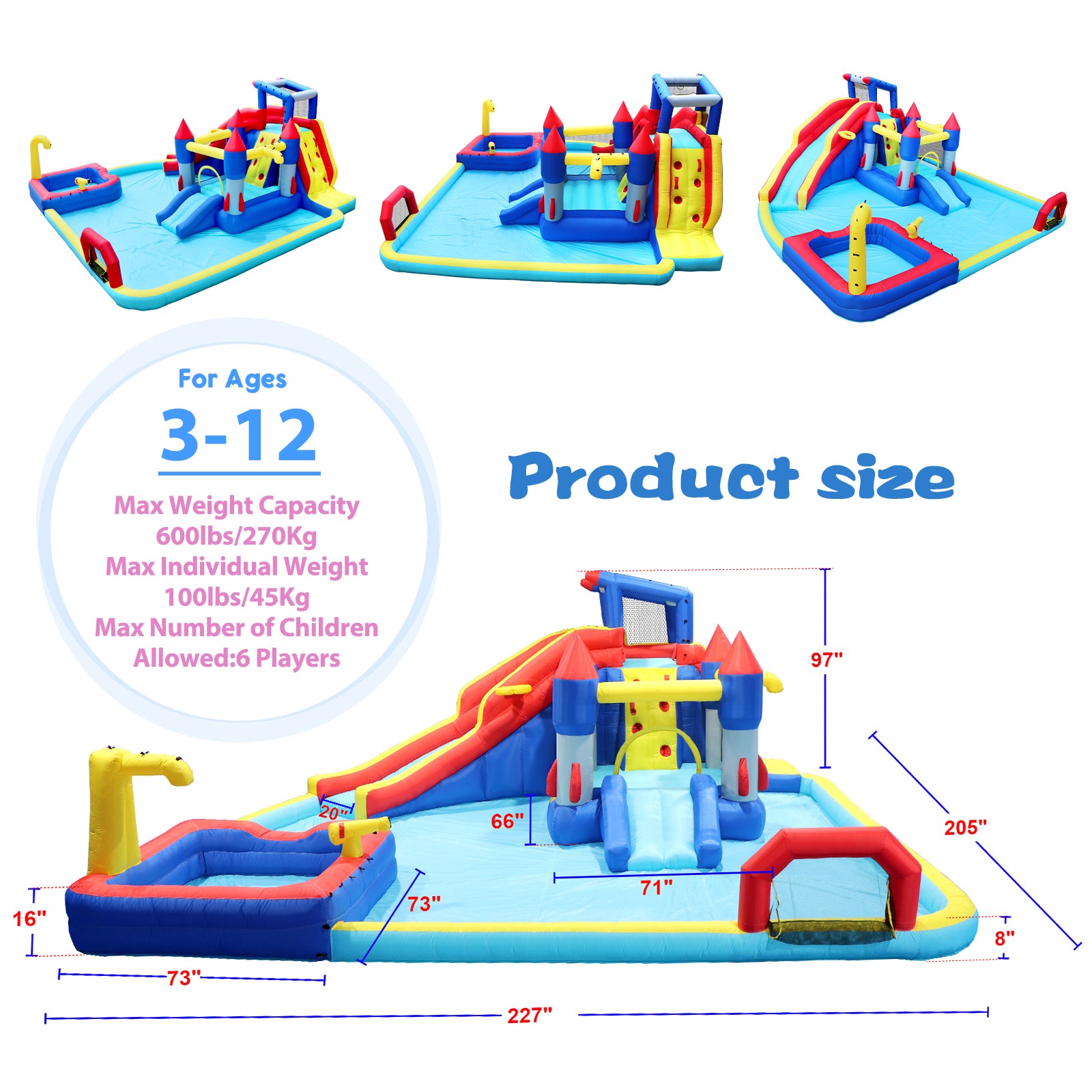 10 in1 Inflatable slide water park bouncing house garden with splash pool & water gun & basketball & climbing wall & dual pools & soccer image 3