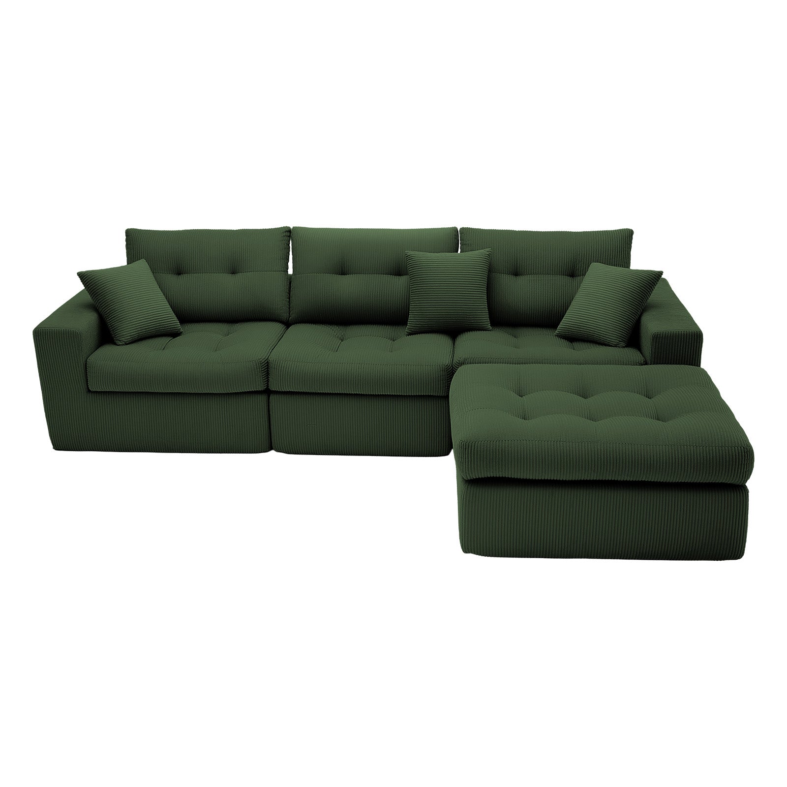 Corduroy Corner Chaise Compression Sofa Bed, L-Shaped Sectional Couch with High-Density Sponge, No-Assembly Required Convertible Sofa for Living Room, Apartment, Guest Room(Green) image 4