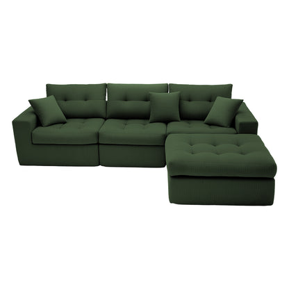 Corduroy Corner Chaise Compression Sofa Bed, L-Shaped Sectional Couch with High-Density Sponge, No-Assembly Required Convertible Sofa for Living Room, Apartment, Guest Room(Green) image 4