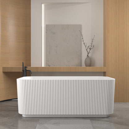59"Rectangle Linear Acrylic Freestanding Bathtub Stand Alone Soaker Tub, Glossy White Acrylic, POP-UP Chrome Drain, cUPC Certified, image 3
