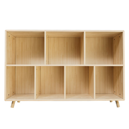 Wooden Bookshelf, 2-Tier Bookcase, 7 Cube Storage Organizer, Open Book Shelf with Legs for Home Office, Living Room, Study image 1