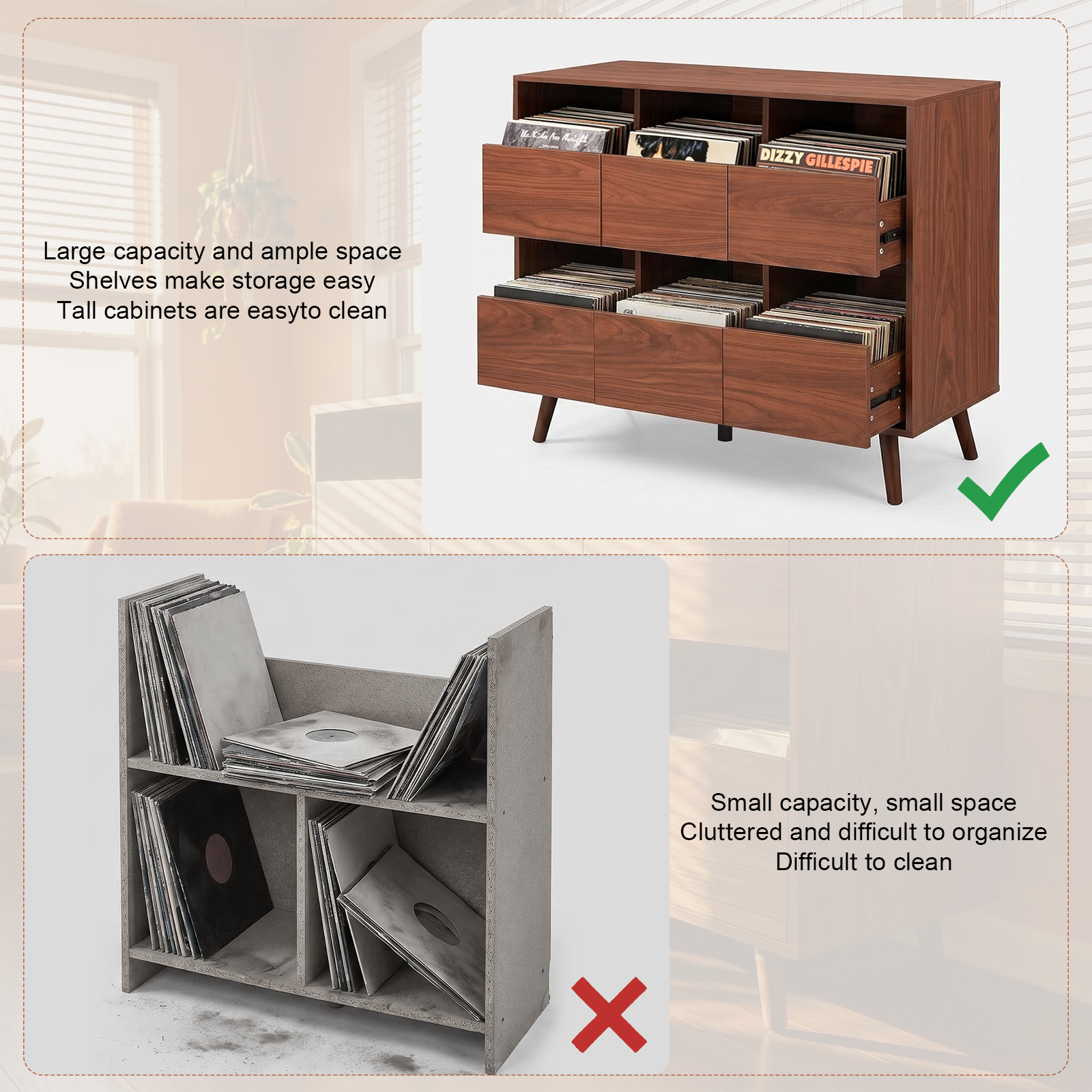 Record player stand with turntable on top and storage below