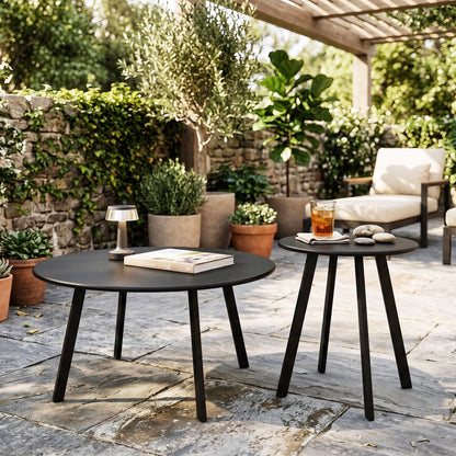 2-Piece Round Nesting Coffee Table Set, Modern Black Metal Side & End Tables, Space-Saving Accent Table Set for Living Room, Bedroom, Balcony, Patio, Indoor & Outdoor Use image 1