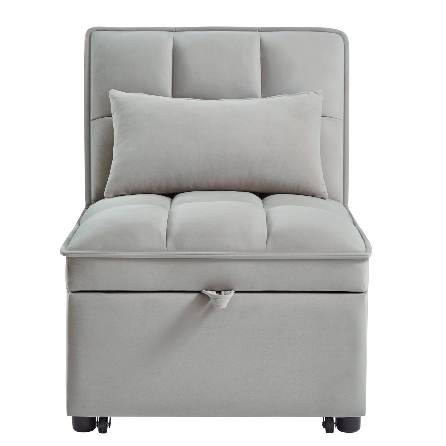 4 in1 Multi-Function Single Sofa Bed with Storage Pockets,Tufted Single Pull-out Sofa Bed with Adjustable Backrest and Pillows,Convertible Chaise Lounge,Gray image 4