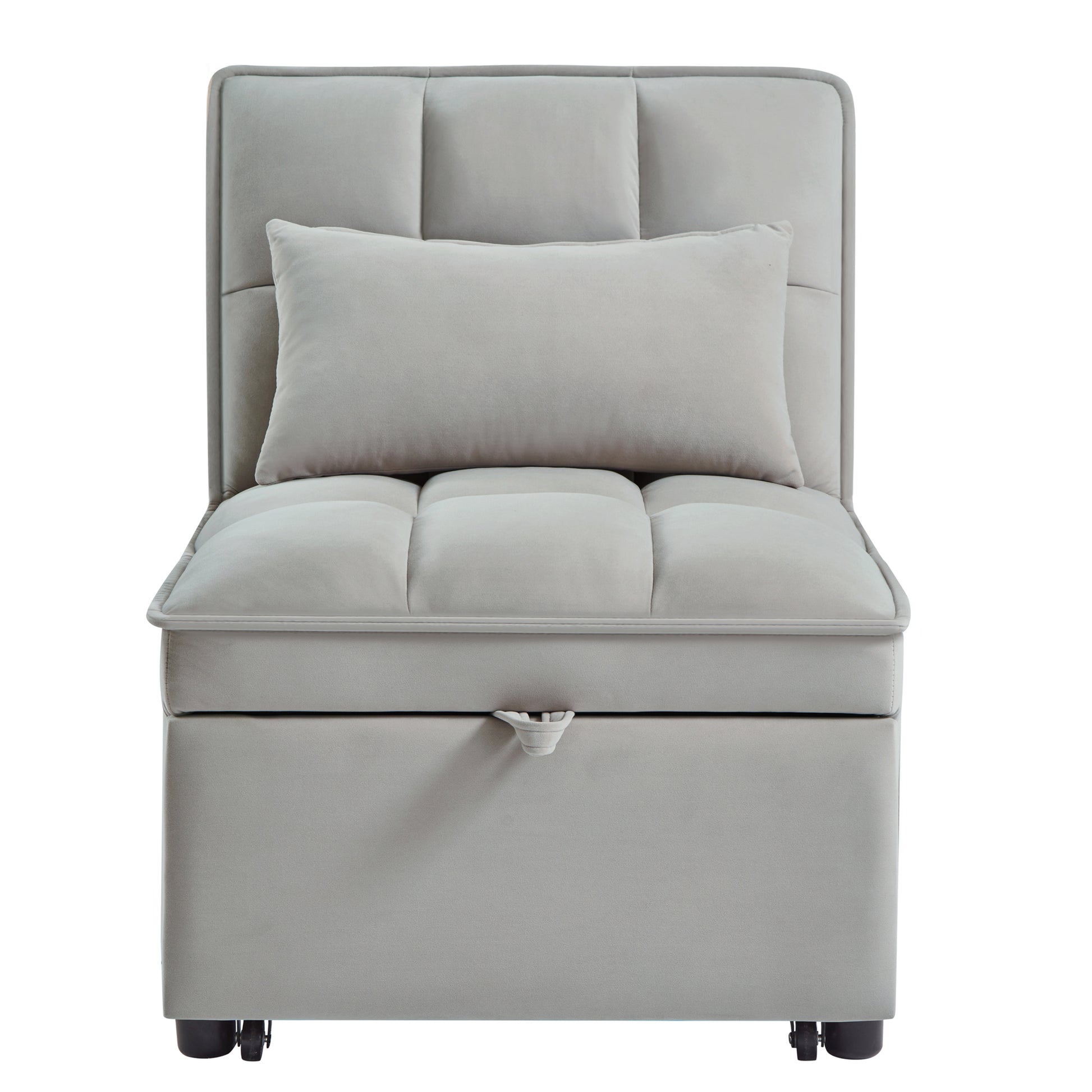 4 in1 Multi-Function Single Sofa Bed with Storage Pockets,Tufted Single Pull-out Sofa Bed with Adjustable Backrest and Pillows,Convertible Chaise Lounge,Gray image 4