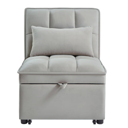 4 in1 Multi-Function Single Sofa Bed with Storage Pockets,Tufted Single Pull-out Sofa Bed with Adjustable Backrest and Pillows,Convertible Chaise Lounge,Gray image 4