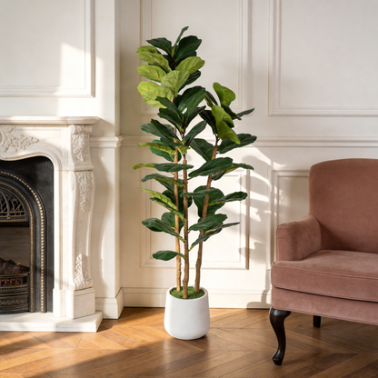5.2FT Artificial Fiddle Leaf Fig Tree With Decorative White Pot, Real Touch Fake Indoor Plant for Home Office Living Room Corner Decoration, 1pc/set image 1