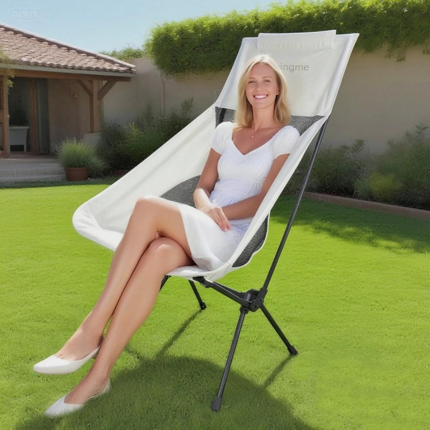 Folding Lawn 3.4lbs Portable Chair, Heavy Duty Camping Chair for Adults, Compact Outdoor Folding Seat, White