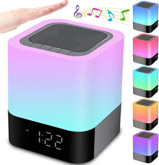 Night Lights Bluetooth Speaker, Alarm Clock Bluetooth Speakers Touch Sensor Bedside Lamp Dimmable Multi-Color Changing Bedside Lamp, MP3 Player, Wireless with Lights