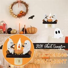 Ghost Campfire Flickering Night Light, 3D LED Night Light Faux Campfire Halloween Spooky Fire,Ghost Decorations Halloween lamp Gifts,Flameless Candles Halloween Decorations Indoor (2 Pcs)