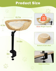 Cat Desk Bed, Cat's Desk Nest with Paper Rope Material, Steel Frame, Adjustable Height, 360 Rotating cat Desk Bed, Suitable for Cats up to 22 pounds, Easy to Install, Including mounting Accessories