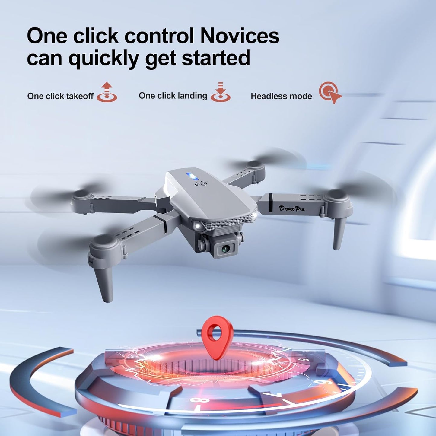 E88 Drone with Screen Controller with SD card, Foldable Mini Drone for Beginners, 2 Batteries, 360° Flips Waypoint Fly, Active Obstacle Avoidance, One Key Take Off/Landing. (2 batteries - Black)