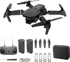 E88 Drone With Dual Camera, Mobile App Control, Indoor Flying Toy RC Plane With Video Function - Ideal Gift For Beginners, Christmas Halloween Thanksgiving Birthday Gift (Black+Dual Batteries)