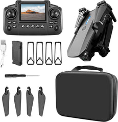 ikaufen E88 Drone with Built-in screen control, Camera for Adults RC Drone With 720P HD Dual Camera WiFi FPV Foldable Quadcopter Aircraft +1 Battery (E88 Dual camera Black)