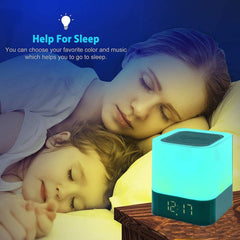 Night Lights Bluetooth Speaker, Alarm Clock Bluetooth Speakers Touch Sensor Bedside Lamp Dimmable Multi-Color Changing Bedside Lamp, MP3 Player, Wireless with Lights