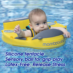 Preself Upgraded Baby Float Non-Inflatable Mambobaby Swim Ring, Infant Soft Solid Swimming Trainer, Baby Pool Float with Removable UPF 50+ UV Sun Protection Canopy (Light Blue Ladybug)