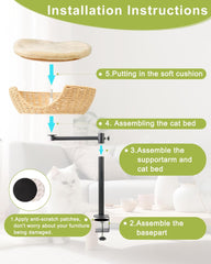 Cat Desk Bed, Cat's Desk Nest with Paper Rope Material, Steel Frame, Adjustable Height, 360 Rotating cat Desk Bed, Suitable for Cats up to 22 pounds, Easy to Install, Including mounting Accessories