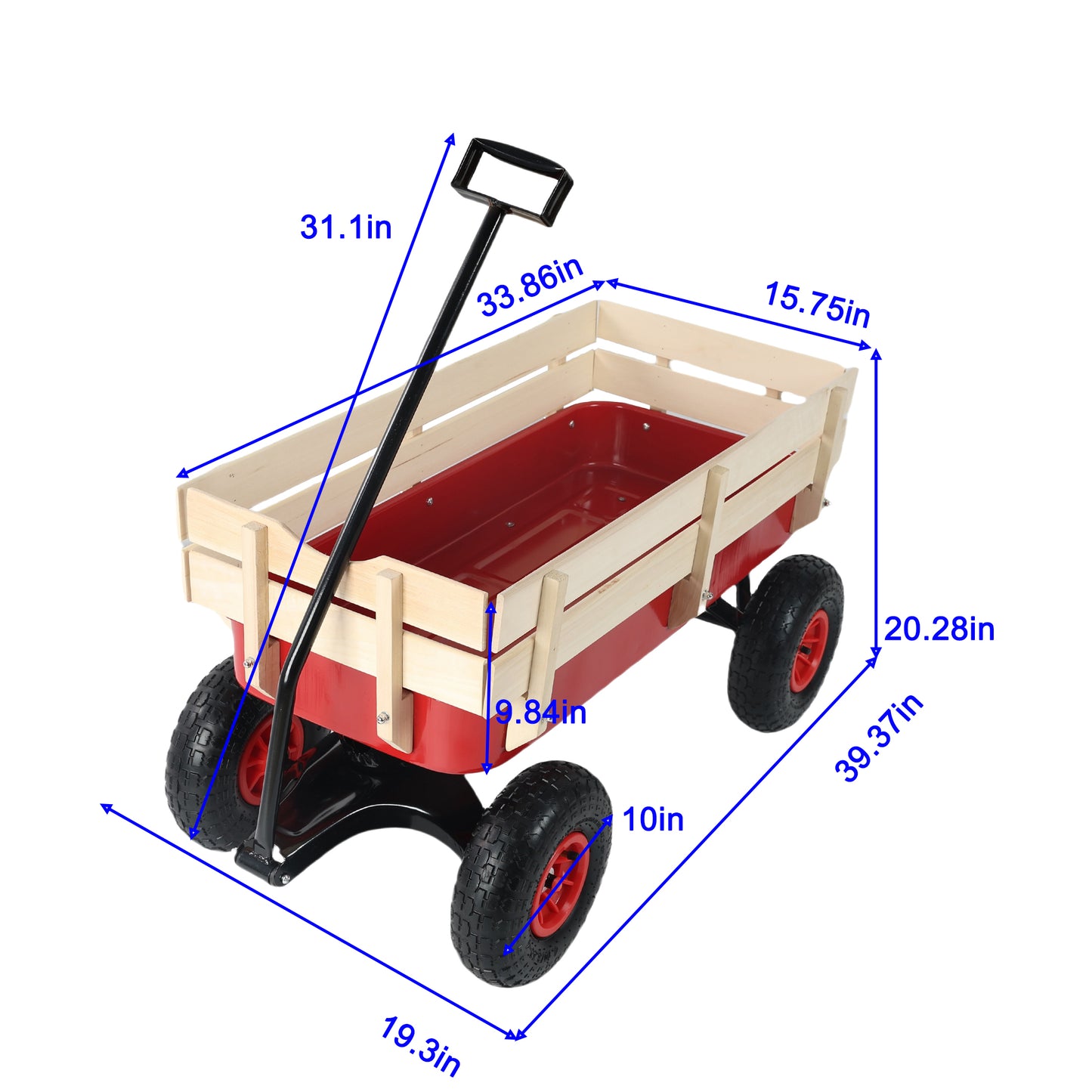 outdoor sport wagon tools cart wooden side panels air tires Wagon (red) image 9