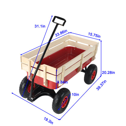 outdoor sport wagon tools cart wooden side panels air tires Wagon (red) image 9