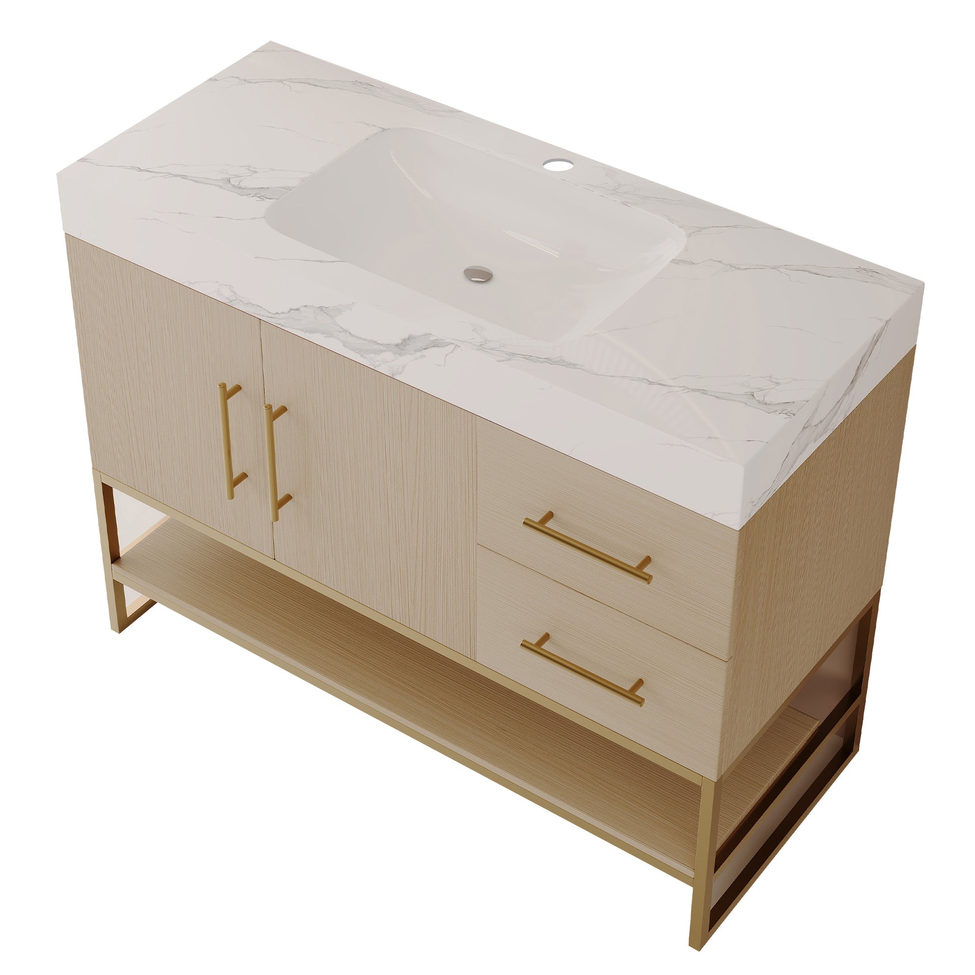 36" Modern Free-Standing Bathroom Vanity with Seamless Ceramic Sink & Sintered Stone Top image 8