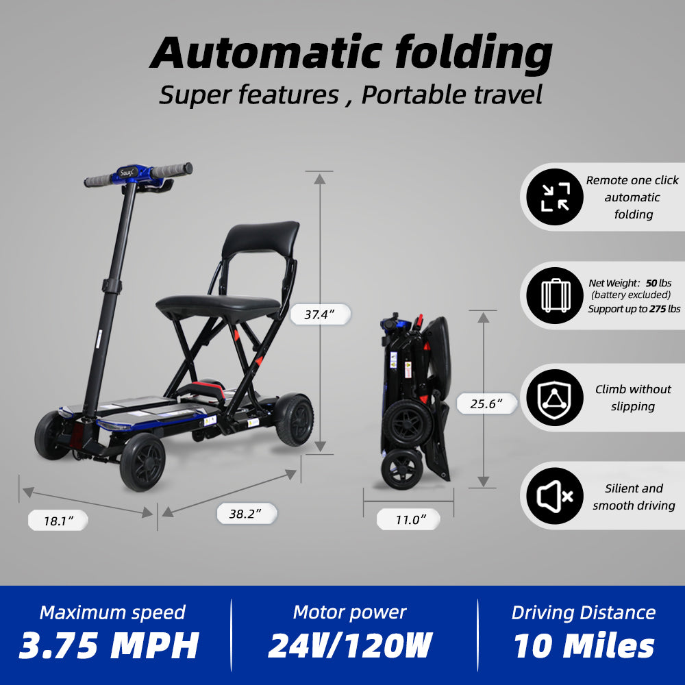 SOLAX 4-Wheel Remote Folding Mobility Scooter for Adults and Seniors, super lightweight and compact plus NFC Electric Foldable Mobility Scooter With Suspenion capacity. image 3