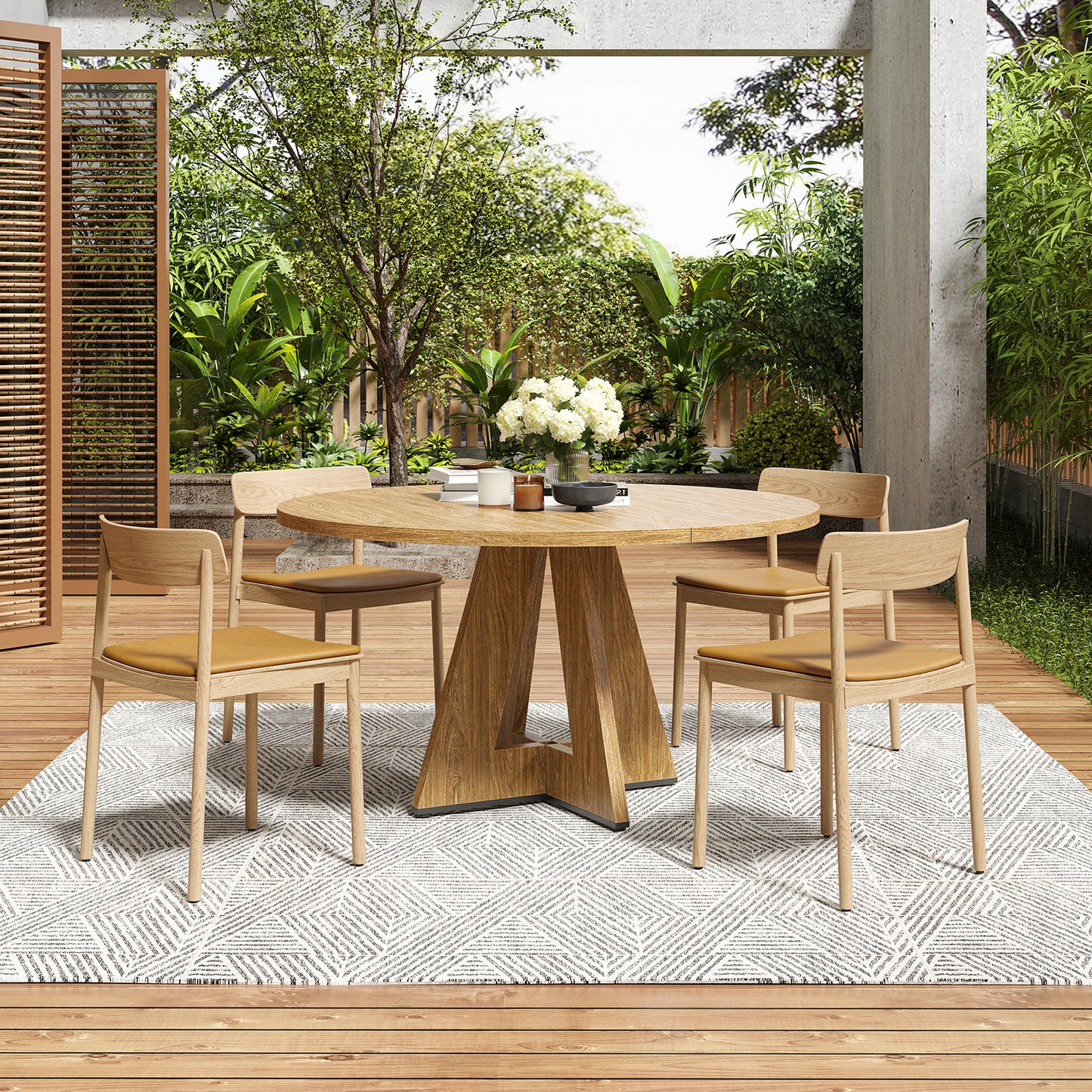 47" Round Dining Table for 4-7 People, Modern Wood Kitchen Table with Sturdy Metal Base, Large Round Dinner Table for Dining Room, Easy Assembly image 2
