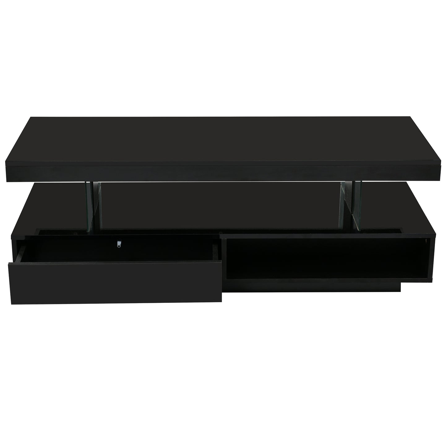 VIBE HAUS LED Coffee Table with Storage, Modern Center Table with 2 Drawers and Display Shelves, Accent Furniture with LED Lights for Living Room,Black image 12