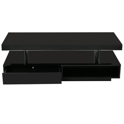 VIBE HAUS LED Coffee Table with Storage, Modern Center Table with 2 Drawers and Display Shelves, Accent Furniture with LED Lights for Living Room,Black image 12