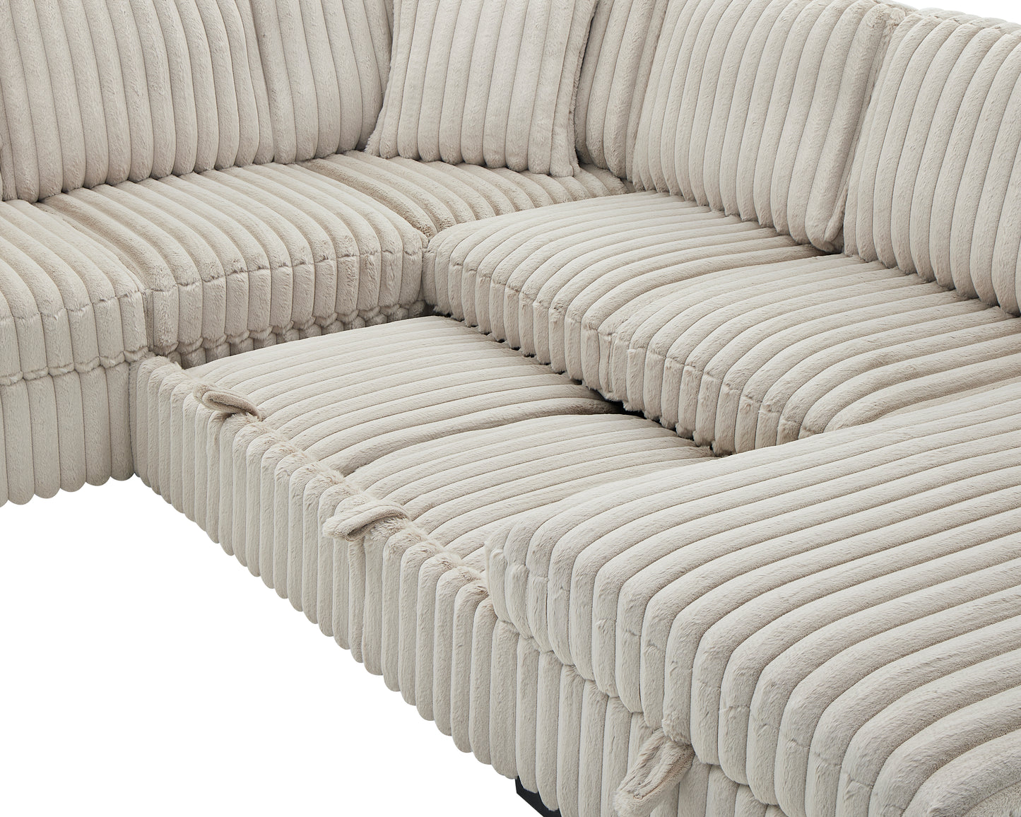 122 Inch Pull Out Couch, Rabbit plush Fabric Sofa Bed with USB Ports & Comfy Upholstered, Oversized U Shape Sectional Sleeper Sofa Bed with Storage Chaise, Khaki image 10