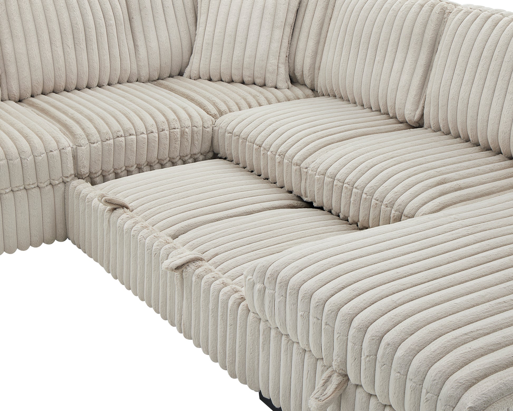 122 Inch Pull Out Couch, Rabbit plush Fabric Sofa Bed with USB Ports & Comfy Upholstered, Oversized U Shape Sectional Sleeper Sofa Bed with Storage Chaise, Khaki image 10