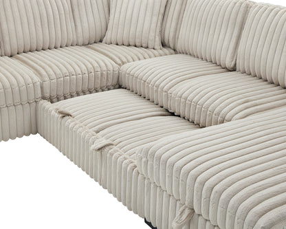 122 Inch Pull Out Couch, Rabbit plush Fabric Sofa Bed with USB Ports & Comfy Upholstered, Oversized U Shape Sectional Sleeper Sofa Bed with Storage Chaise, Khaki image 10
