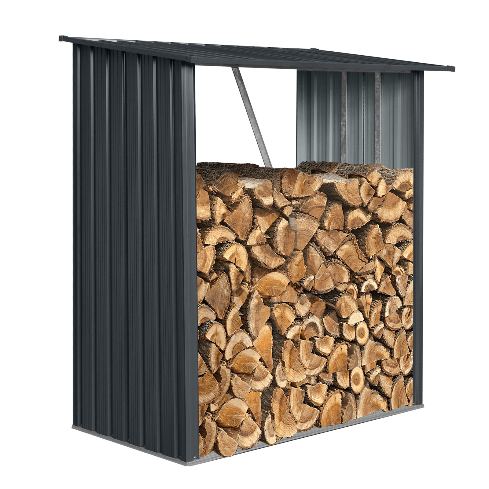 3ft x 5ft Outdoor Meta Firewood Rack,Open Wood Shed For Firewood, Pellet, or Lumber Storage, Black image 8