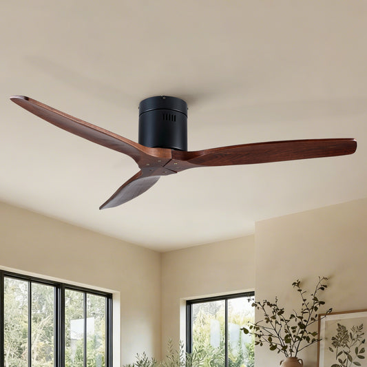 52 inch Indoor Farmhouse Rustic Ceiling Fan Matte Black with 3 Solid Wood Blade Remote Control Reversible DC Motor image 1