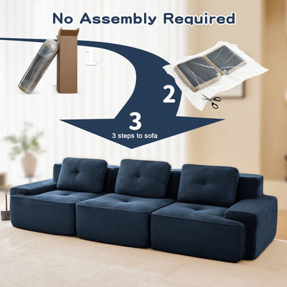 117" Modern Modular Sectional Sofa for Living Room, Corduroy Fabric,Oversized 3-Seater Couch with Deep Seat, Pearl-like piping, Tufted Design,Buckle connection,No Assembly,Anti-slip Design,Blue image 5