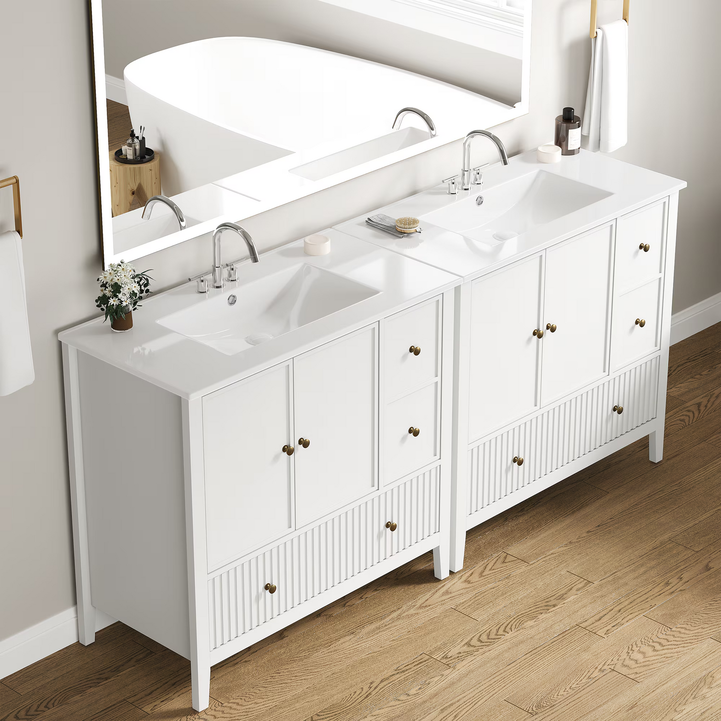 36'' Bathroom Vanity with Sink Set, Bathroom Storage Cabinet with Doors and Drawers, Modern Vanity Sink Cabinet with Painted Surface, White image 11