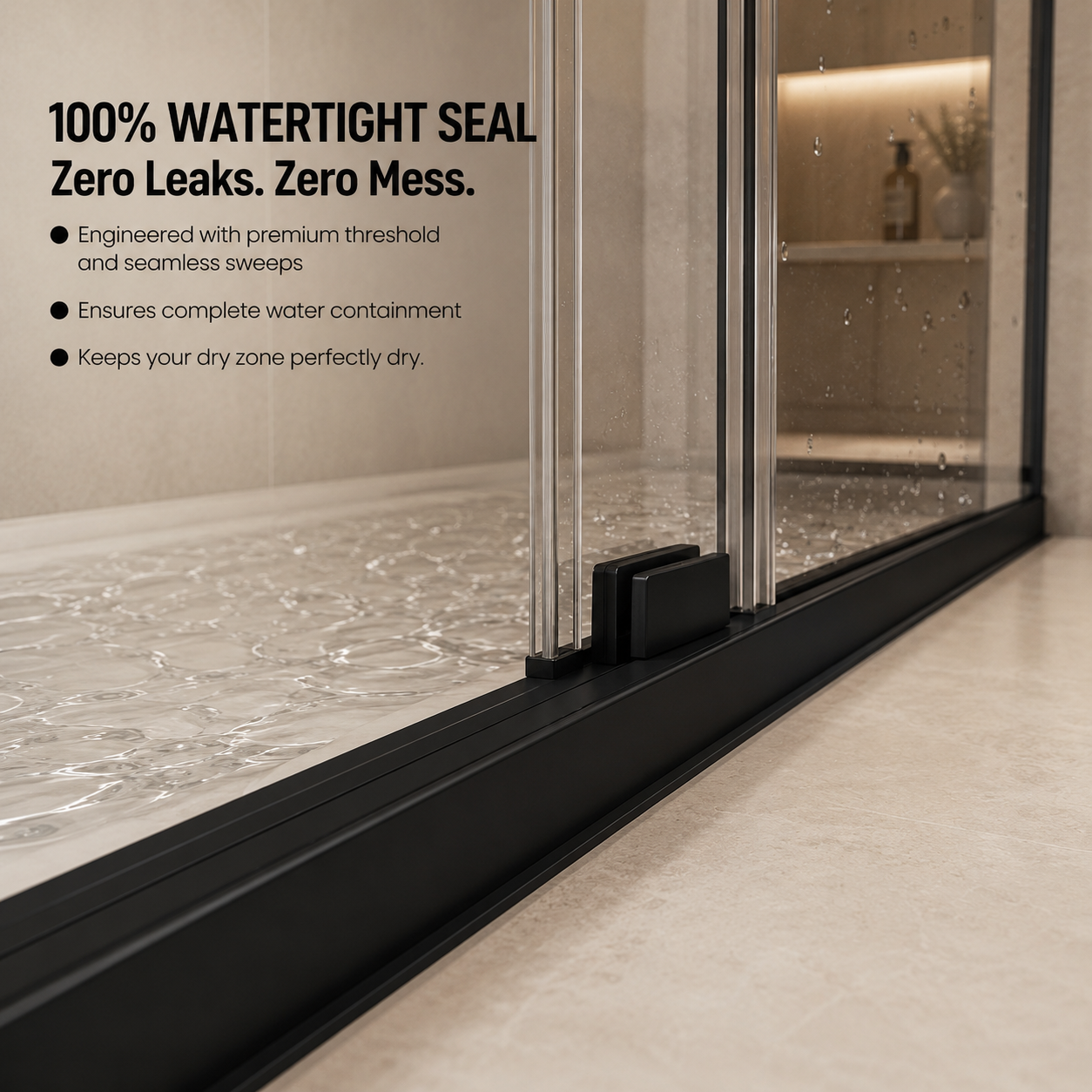 56-60" W x 76" H Frameless Sliding Shower Door, 1/4" (6mm) Clear Tempered Glass with Safety Film and Nano Coating, Stainless Steel Round Rail, Matte Black image 8