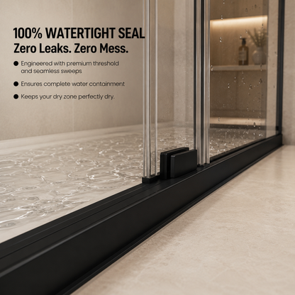 56-60" W x 76" H Frameless Sliding Shower Door, 1/4" (6mm) Clear Tempered Glass with Safety Film and Nano Coating, Stainless Steel Round Rail, Matte Black image 8