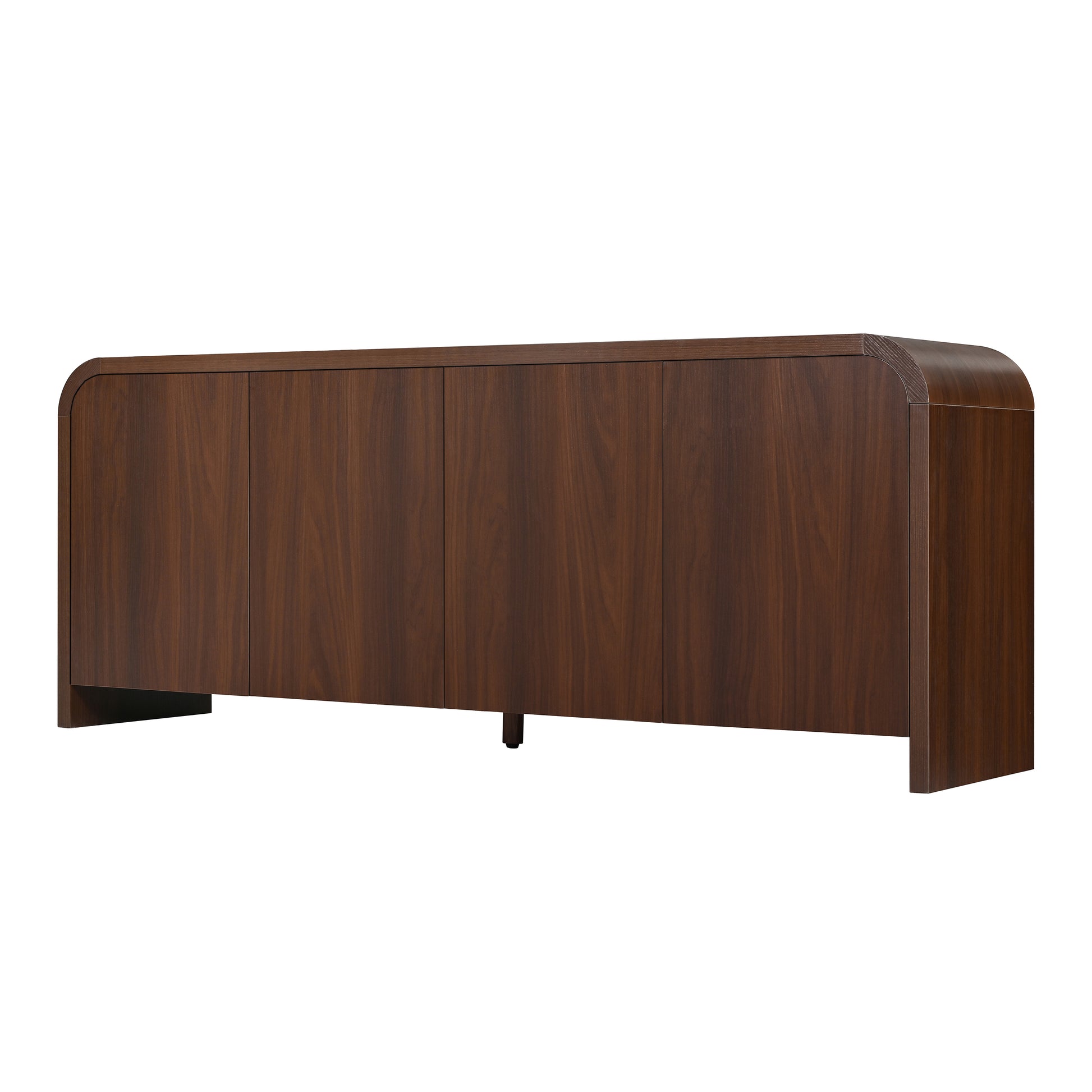 Farmhouse Curved Edge TV Stand with Large Cabinets for TVs up to 70", Minimalist Wood Grain Media Console with Cable Management, Mid Century TV Cabinet with Adjustable Shelves for Living Room, Walnut image 8