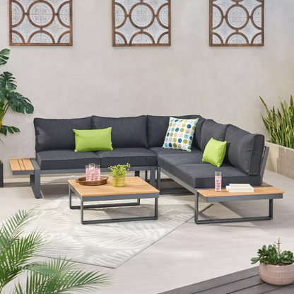 Sterling V-Shaped Outdoor Aluminum 5 Seater Sofa Set with Cushions image 1
