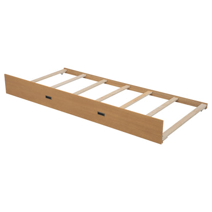 Wood Queen Size Bunk Bed with Ladder and Trundle, Wood Color image 12